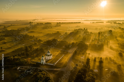 Aerial view of the St. Michael's Church in the village of Mostyshche, Chernihiv region photo