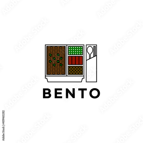 logo for a bento place,  identity, logo box spoon and chopsticks, togobox, box, bento, food, cultery, togobox, bentobox, dosirak, bento, restaurant, logo, noodle, sides, green, vegetables, spoon, 