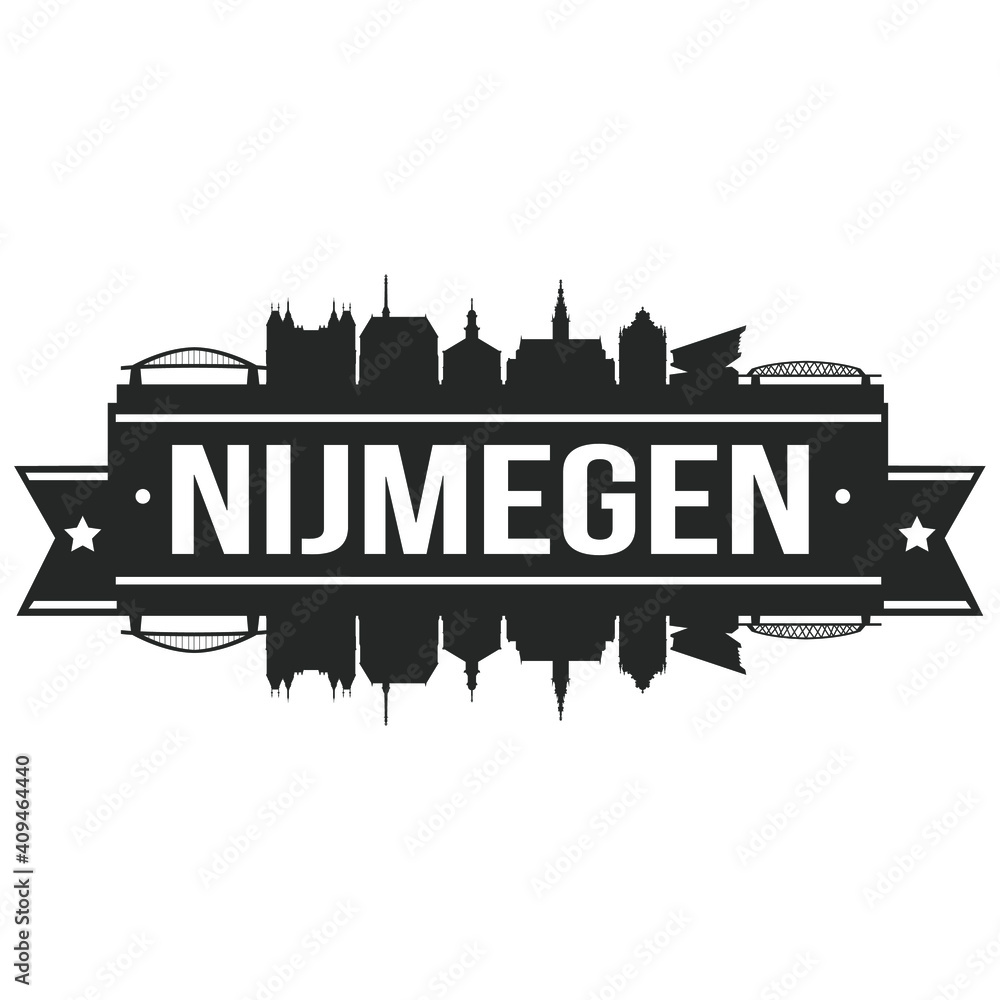 Nijmegen Netherlands Europe Skyline Silhouette Design City Vector Art Famous Buildings Stamp Stencil.