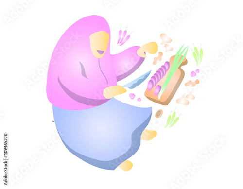 Vector Illustration of Mother Cooking in the Kitchen