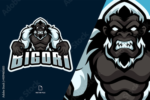 bigfoot white gorilla mascot esport logo illustration for sports team