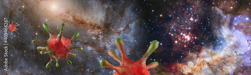 stylized viruses on the background of outer space. Elements of this image furnished by NASA.