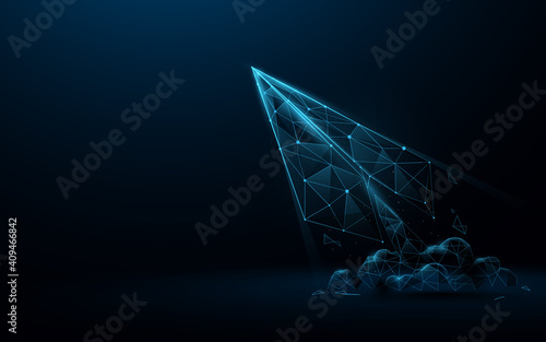 Rocket launch form lines, triangles, and particle style design. Startup business concept. Vector illustration