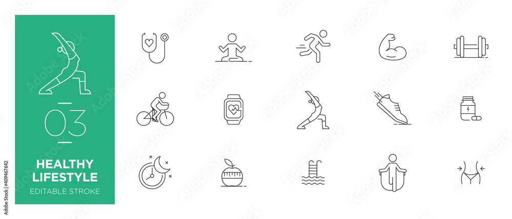 Set of Healthy Lifestyle line icons - Modern icons	

