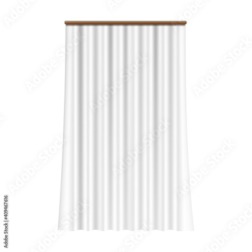 Realistic white curtain. Silk drapery on window. Classical room decor element, interior accessory for light protection. Hanging glossy fabric, decorative satin veil. Vector elegant drape template