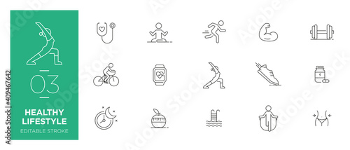 Fotografiet Set of Healthy Lifestyle line icons - Modern icons