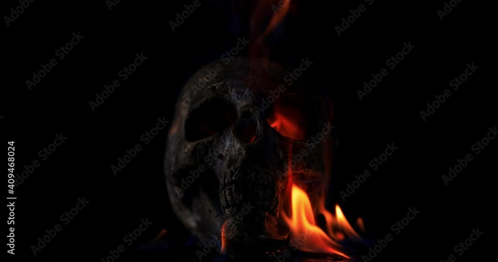 Burning skull in the darkness Burning skull in the darkness