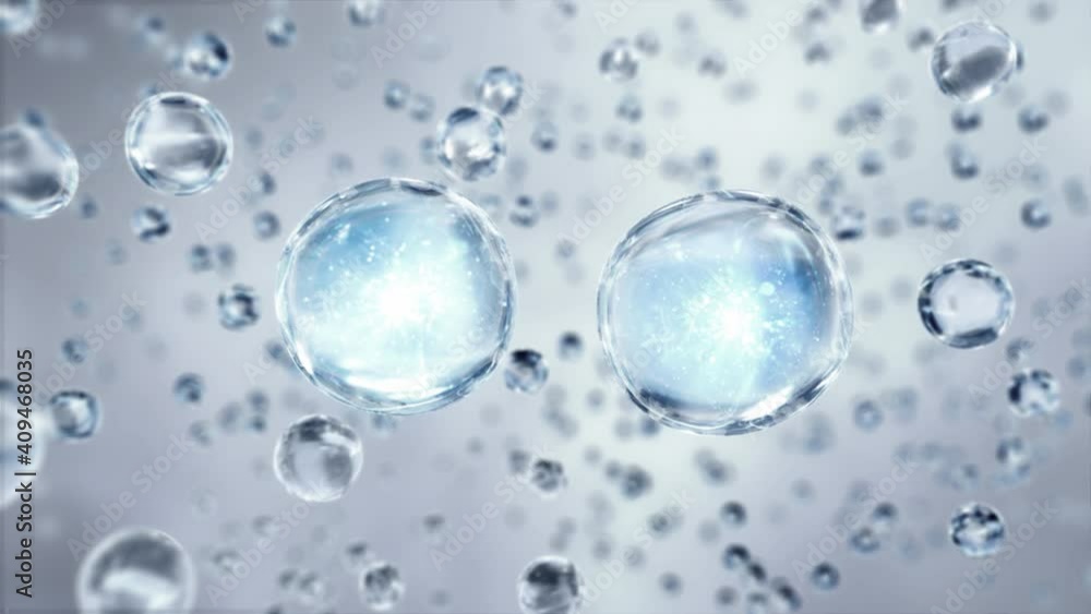 Macro shot of various serum bubbles in water rising up on light background. Super slow motion Beauty glossy Moisturizing bubble blobs or drops 3D animation design Macro shot of various serum bubbles in water rising up on light background. Super slow motion Beauty glossy Moisturizing bubble blobs or drops 3D animation design