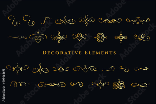 calligraphic swirls ornaments decorations big set