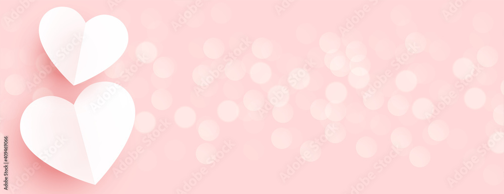 beautiful paper hearts on pink bokeh banner