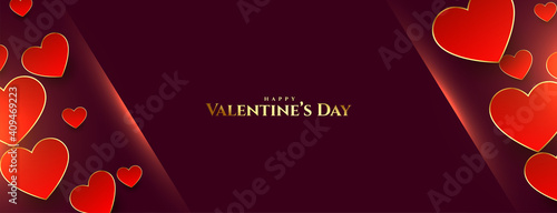 happy valentines day banner with golden hearts