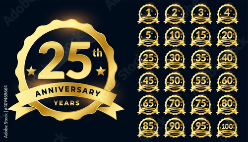 wedding anniversary golden badge label logotype set
