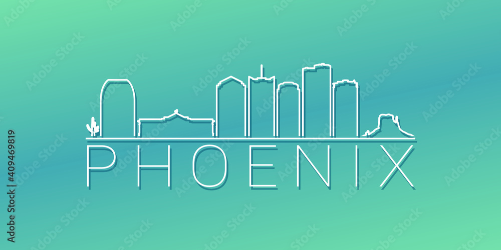 Naklejka premium Phoenix, AZ, USA Skyline Linear Design. Flat City Illustration Minimal Clip Art. Background Gradient Travel Vector Icon.
