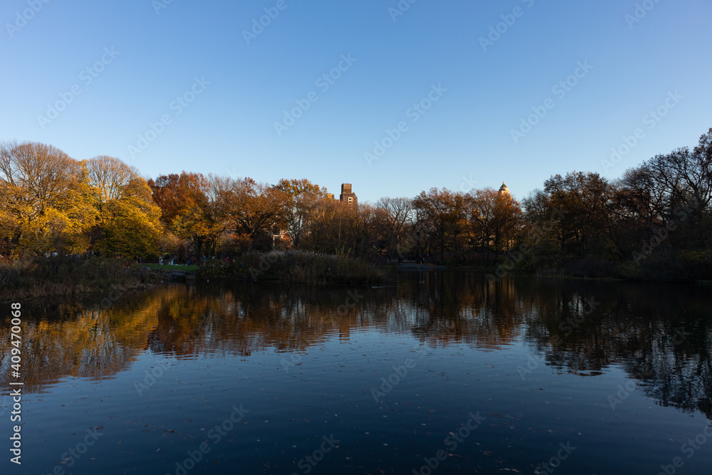 The Turtle Pond at Central Park during Autumn with Colorful Trees in New York City The Turtle Pond at Central Park during Autumn with Colorful Trees in New York City