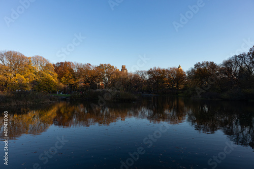 The Turtle Pond at Central Park during Autumn with Colorful Trees in New York City
