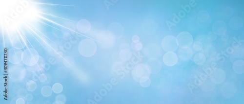 Web banner sfondo azzurro con luce magica e bokeh photo