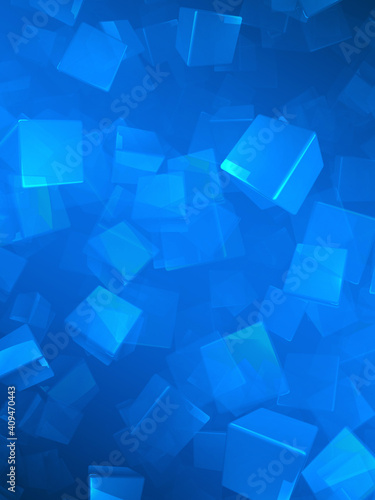 3D Cubes falling background, blue 3d background with cubes.3d rendering