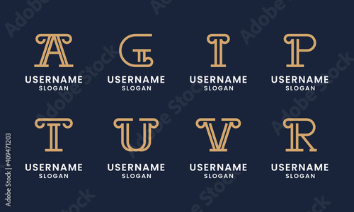 Set of Initial pillar, Law firm, attorney, Elegant and luxury letter logo design Template