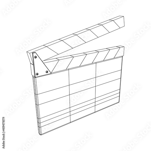 Movie clapper board. Film cinema concept. Wireframe low poly mesh vector illustration