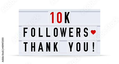 10000 followers, thank you. Text displayed on a vintage letter board light box. Vector illustration.