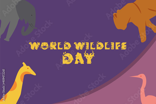 Canvas Print illustration design concept of world wildlife day, Concept Important dates on animals and the environment ,Animals, elephant, giraffe, flamingo