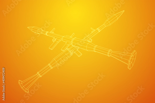 Anti-tank rocket propelled grenade launcher - RPG 7. Wireframe low poly mesh vector illustration.