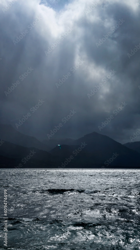 Landscape  of lake Meliquina on a stormy morning. San Martin de los Andes, Neuquen     