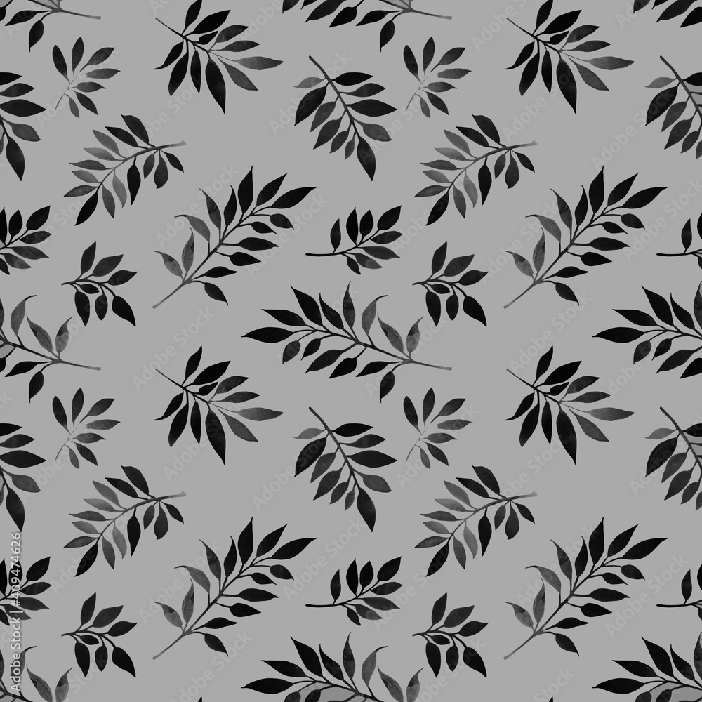 Seamless monochrome floral pattern on a gray background for design use