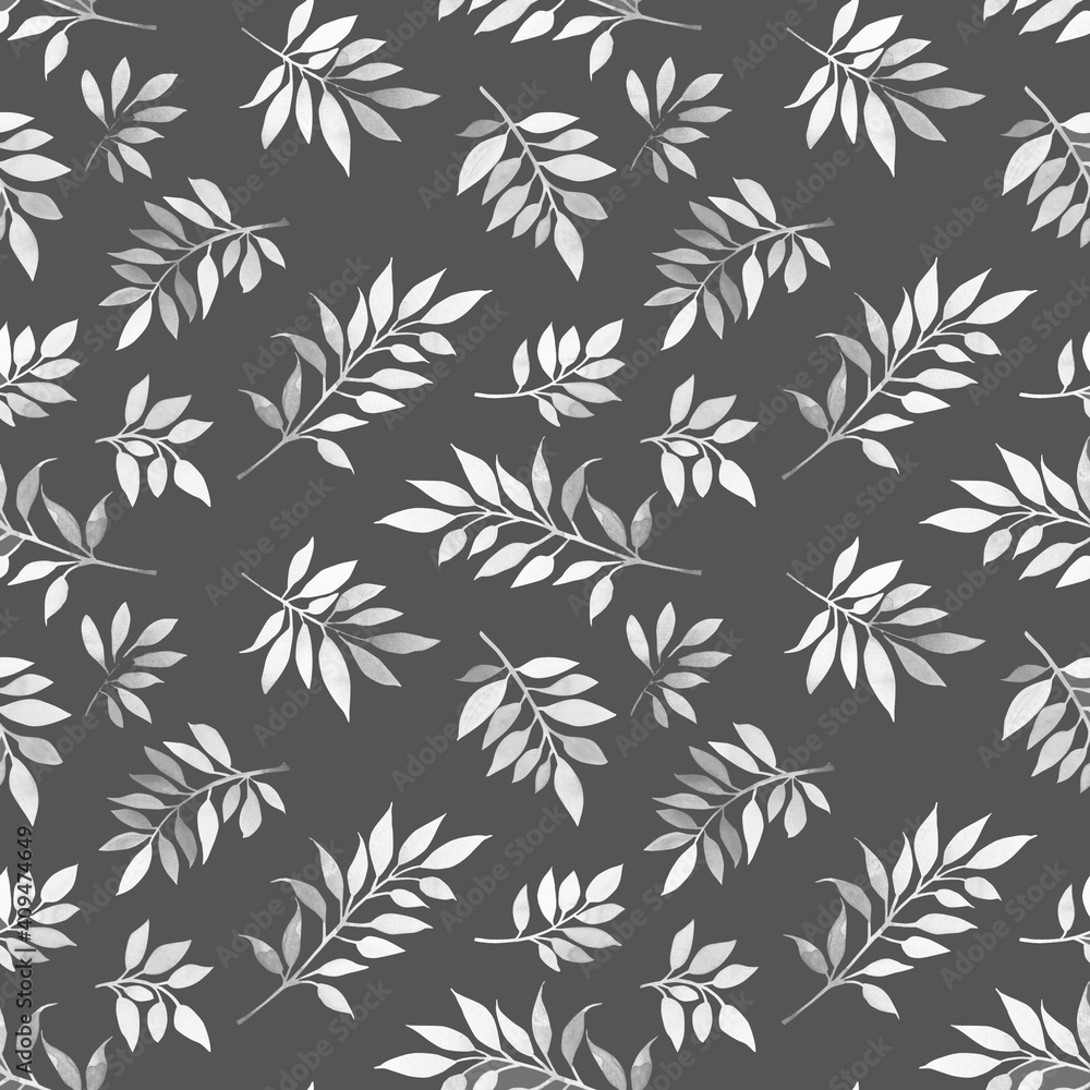 Seamless monochrome floral pattern on a gray background for design use