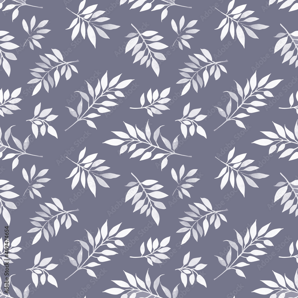 Seamless monochrome floral pattern with twigs and leaves for design use Seamless monochrome floral pattern with twigs and leaves for design use