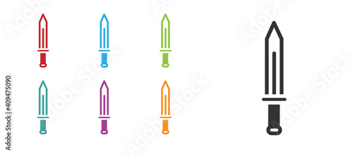 Black Medieval sword icon isolated on white background. Medieval weapon. Set icons colorful. Vector.