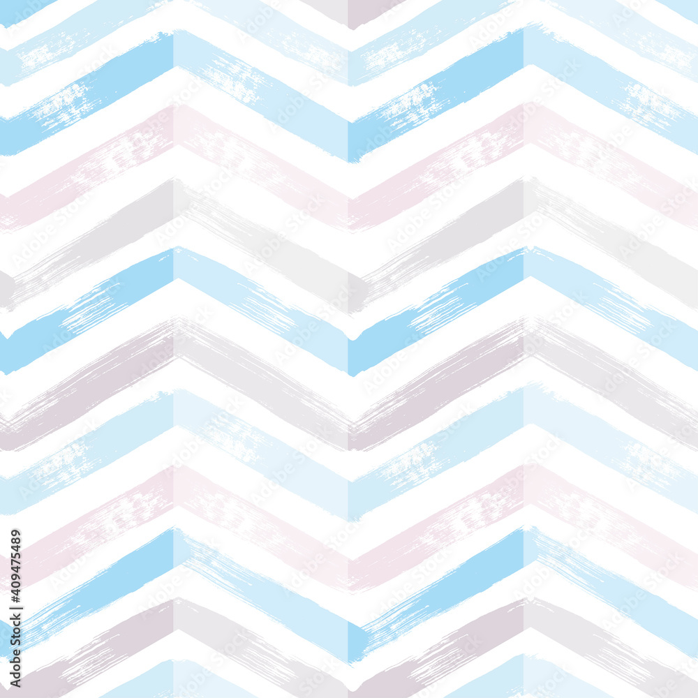 Chevron seamless vector pattern. Watercolor stripe baby background, Abstract zigzag blue print, Graphic modern striped texture, pastel lines backdrop.