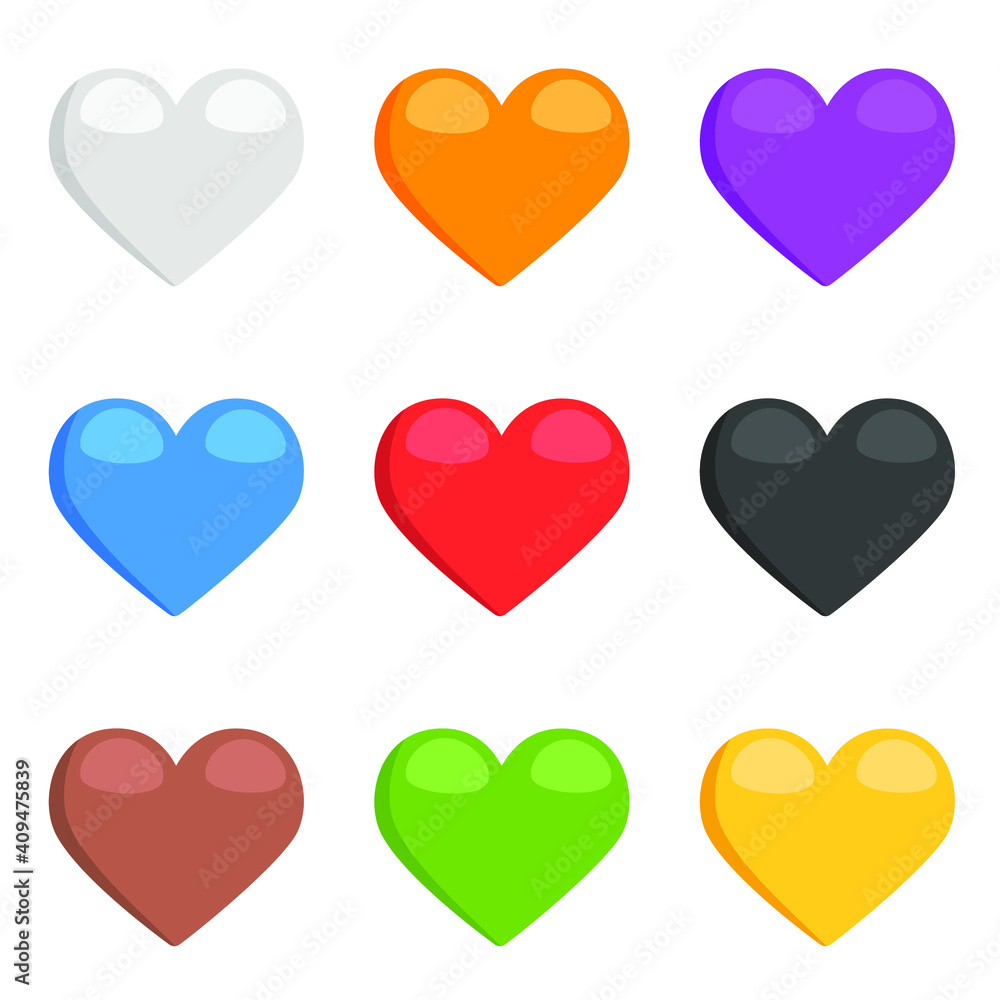 Heart Color Set Icons. Doodle Illustration Clip Art vector Design. Cartoon Style Love Symbol.