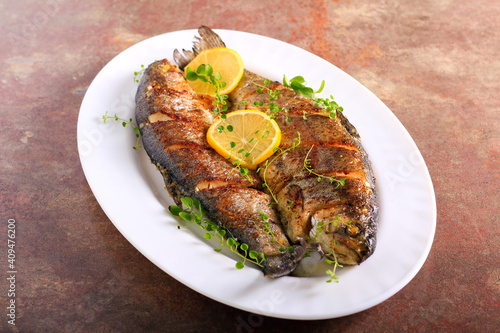 Fried rainbow trout fish