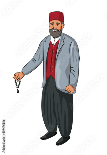 Turkish man with red fez and rosary.