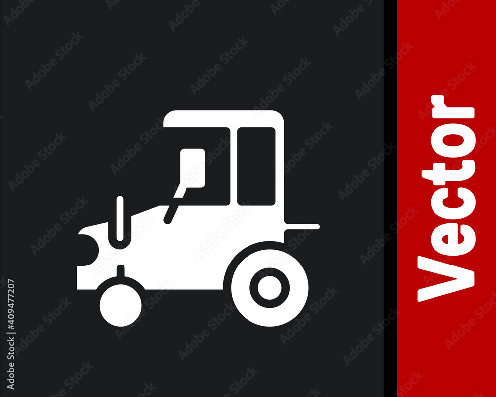 White Tractor icon isolated on black background. Vector. White Tractor icon isolated on black background. Vector.