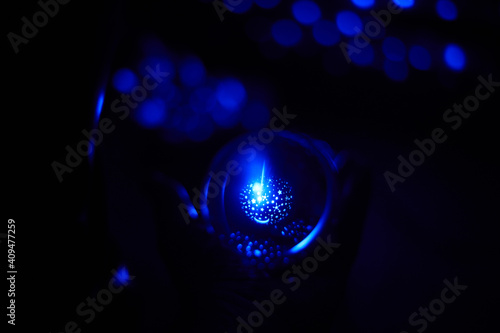 Blue Star lights in a crystal ball