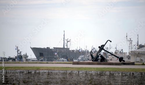 Ships in the port of Kronstadt photo