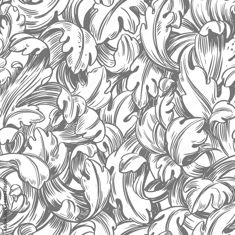 Fototapeta premium Seamless vector pattern. Baroque style. Outline