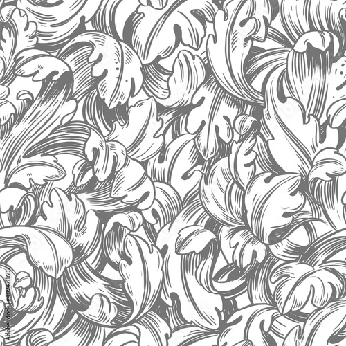 Seamless vector pattern. Baroque style. Outline