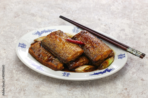 braised hairtail fish, chinese cuisine photo