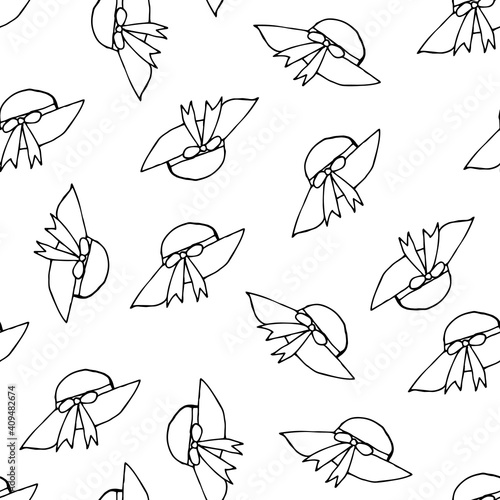 Doodle Summer hat seamless pattern. hand drawn background. Vector illustration