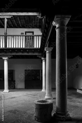 inside the royal palace.
view of the alcazar (the royal palace) in seville. andalucia. spain. black and white