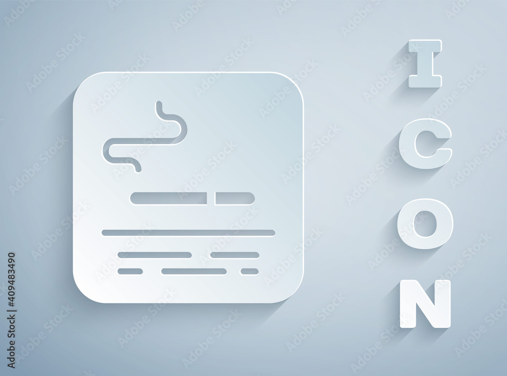Paper cut Smoking area icon isolated on grey background. Paper art style. Vector. Paper cut Smoking area icon isolated on grey background. Paper art style. Vector.