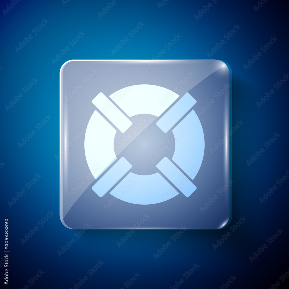 White Lifebuoy icon isolated on blue background. Lifebelt symbol. Square glass panels. Vector. White Lifebuoy icon isolated on blue background. Lifebelt symbol. Square glass panels. Vector.