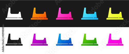 Set Baby potty icon isolated on black and white background. Chamber pot. Vector.