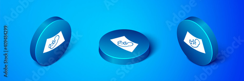 Isometric Ultrasound of baby icon isolated on blue background. Fetus. Blue circle button. Vector.