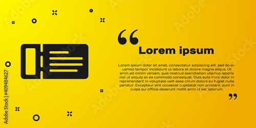 Black Cruise ticket for traveling by ship icon isolated on yellow background. Travel by Cruise liner. Cruises to Paradise. Vector.