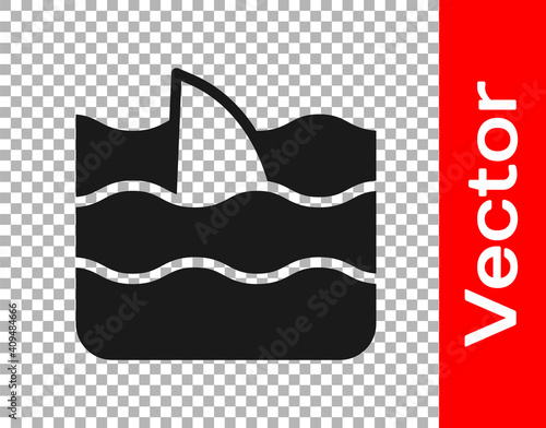 Black Shark fin in ocean wave icon isolated on transparent background. Vector.