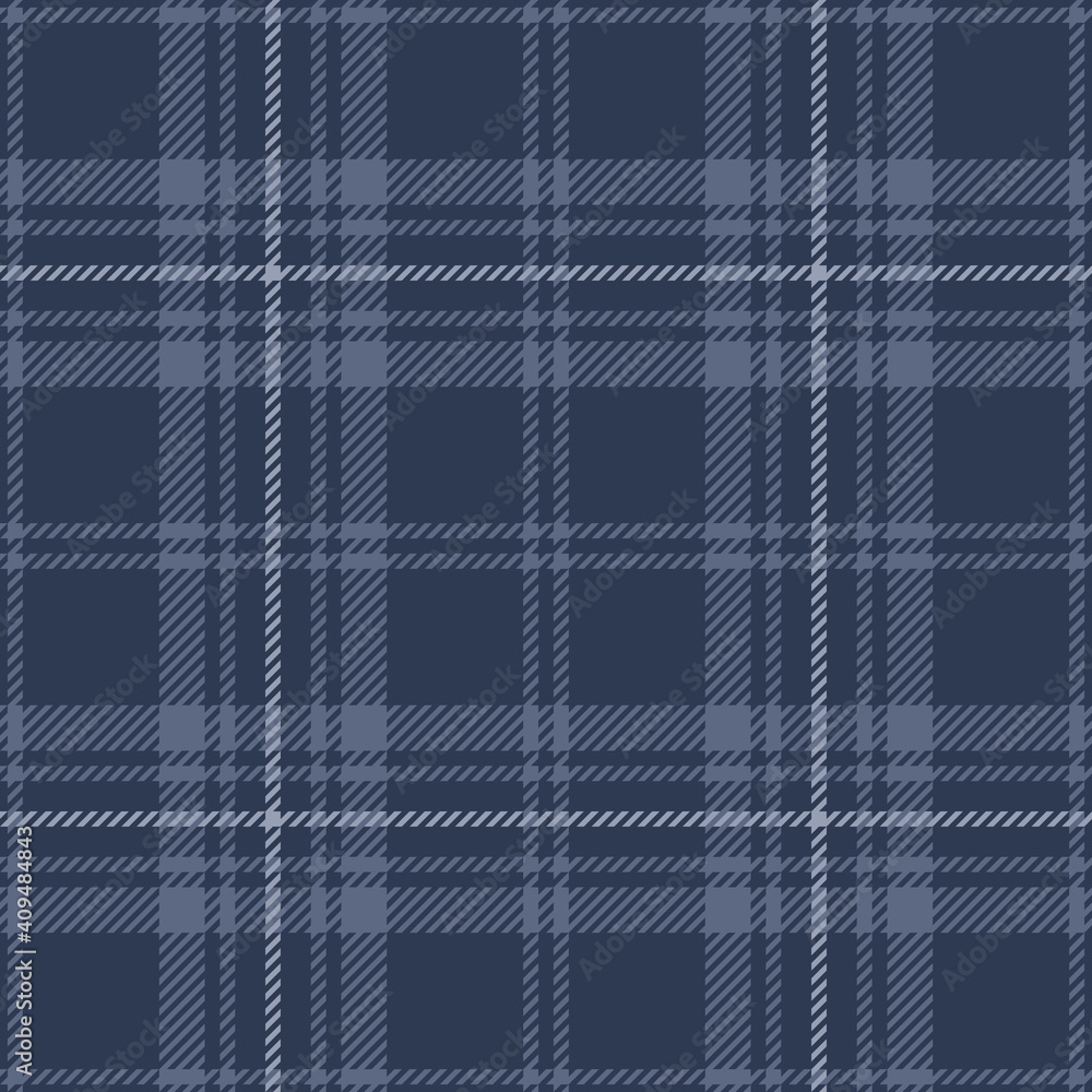 Blue tartan plaid pattern texture. Seamless striped dark tartan check plaid vector for flannel shirt, skirt, blanket, duvet cover, or other modern spring summer autumn winter fashion textile print.